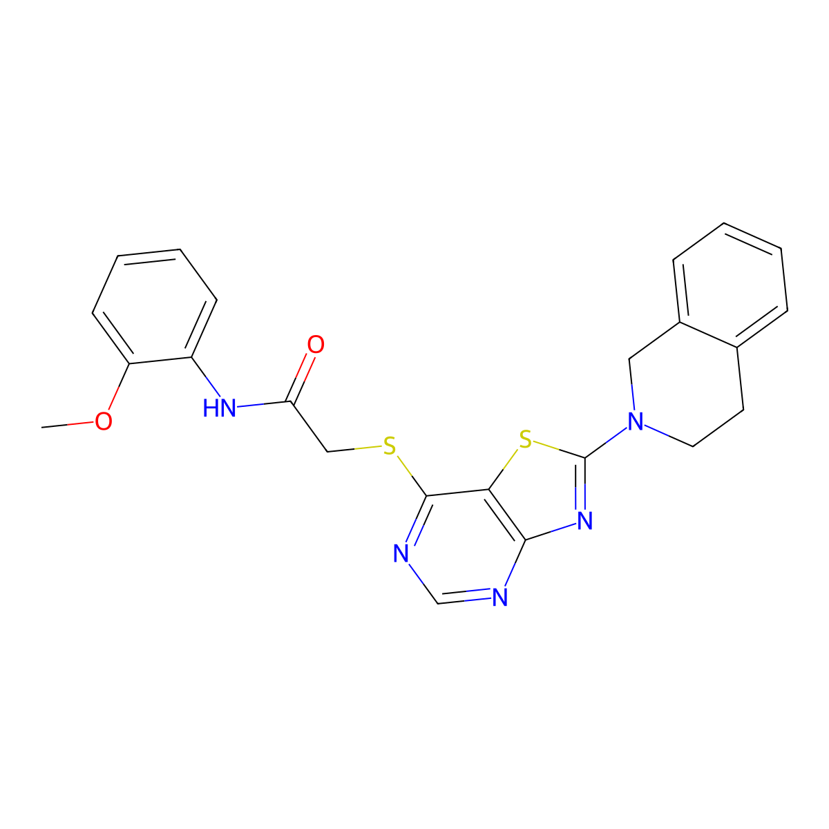 2-((2-(3,4-dihydroisoquinolin-2(1H)-yl)thiazolo[4,5-d]pyrimidin-7-yl)thio)-N-(2-methoxyphenyl)acetamide molecular structure, CAS 1189928-89-9