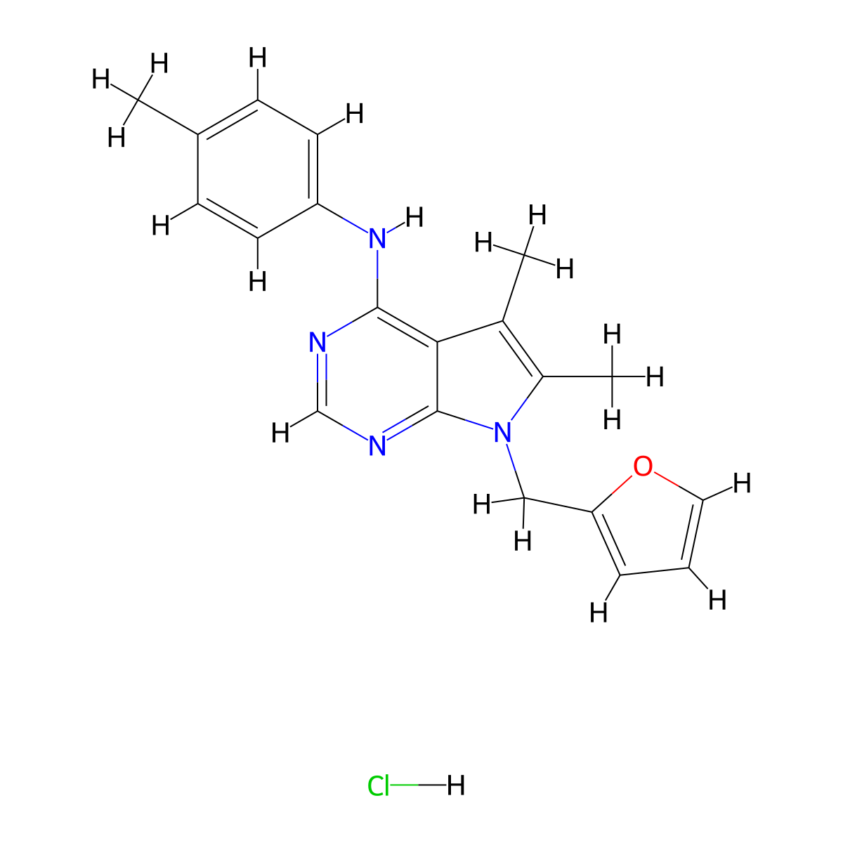 7-[(furan-2-yl)methyl]-5,6-dimethyl-N-(4-methylphenyl)-7H-pyrrolo[2,3-d]pyrimidin-4-amine hydrochloride molecular structure, CAS 1189929-57-4