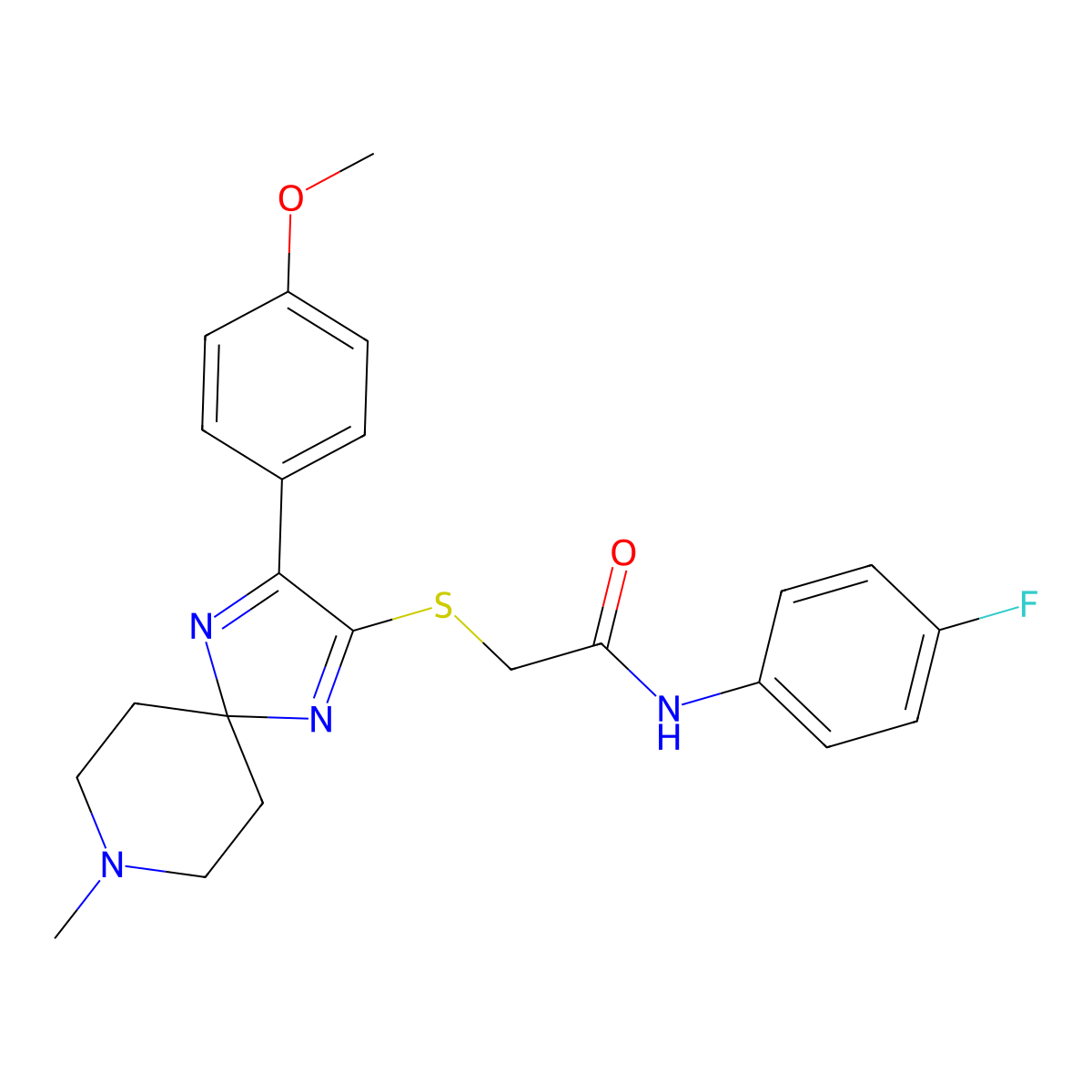 N-(4-fluorophenyl)-2-((3-(4-methoxyphenyl)-8-methyl-1,4,8-triazaspiro[4.5]deca-1,3-dien-2-yl)thio)acetamide molecular structure, CAS 1189929-67-6