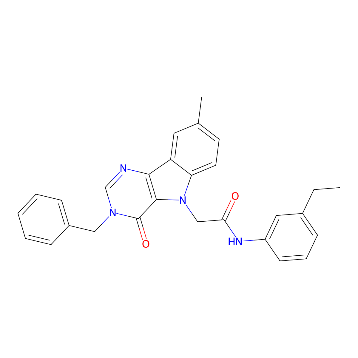 2-(3-benzyl-8-methyl-4-oxo-3H-pyrimido[5,4-b]indol-5(4H)-yl)-N-(3-ethylphenyl)acetamide molecular structure, CAS 1189929-74-5