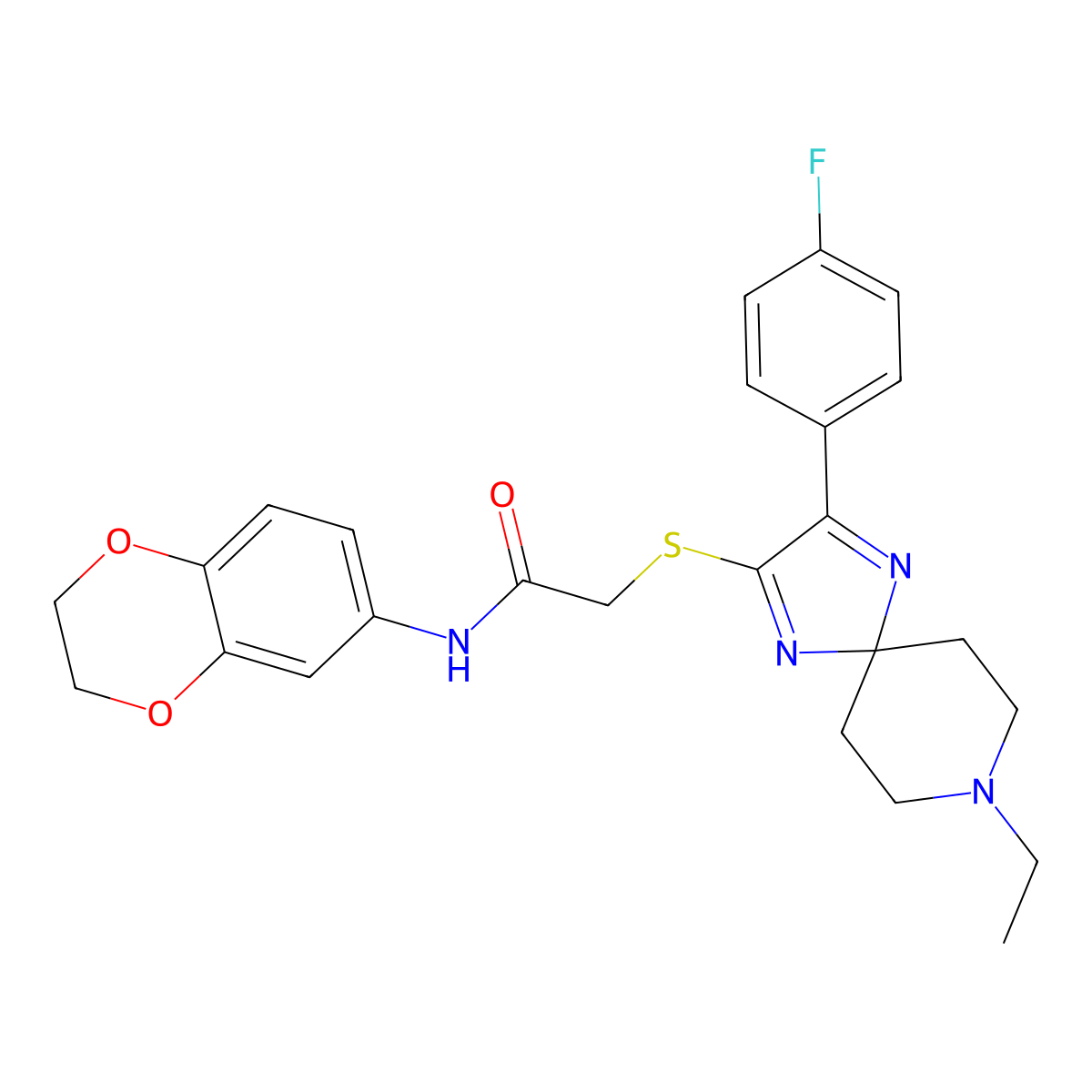 N-(2,3-Dihydro-1,4-benzodioxin-6-YL)-2-{[8-ethyl-3-(4-fluorophenyl)-1,4,8-triazaspiro[4.5]deca-1,3-dien-2-YL]sulfanyl}acetamide molecular structure, CAS 1189931-37-0