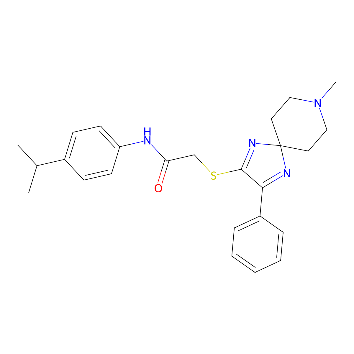 N-(4-isopropylphenyl)-2-((8-methyl-3-phenyl-1,4,8-triazaspiro[4.5]deca-1,3-dien-2-yl)thio)acetamide molecular structure, CAS 1189931-38-1