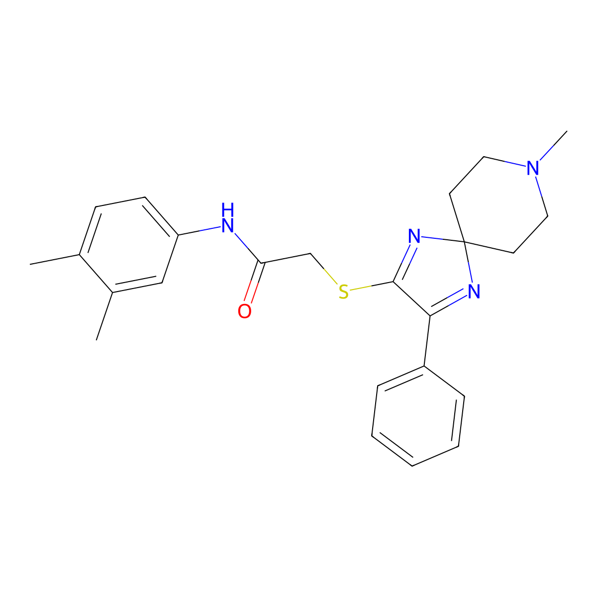 N-(3,4-Dimethylphenyl)-2-({8-methyl-3-phenyl-1,4,8-triazaspiro[4.5]deca-1,3-dien-2-YL}sulfanyl)acetamide molecular structure, CAS 1189931-41-6