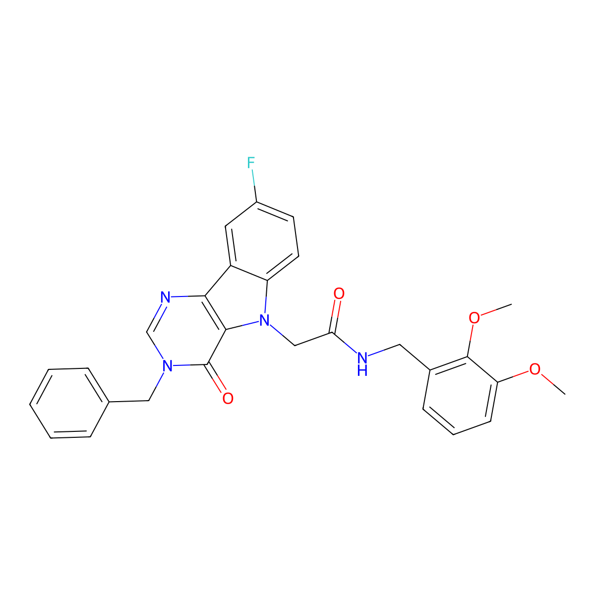 2-(3-benzyl-8-fluoro-4-oxo-3H-pyrimido[5,4-b]indol-5(4H)-yl)-N-(2,3-dimethoxybenzyl)acetamide molecular structure, CAS 1189931-49-4