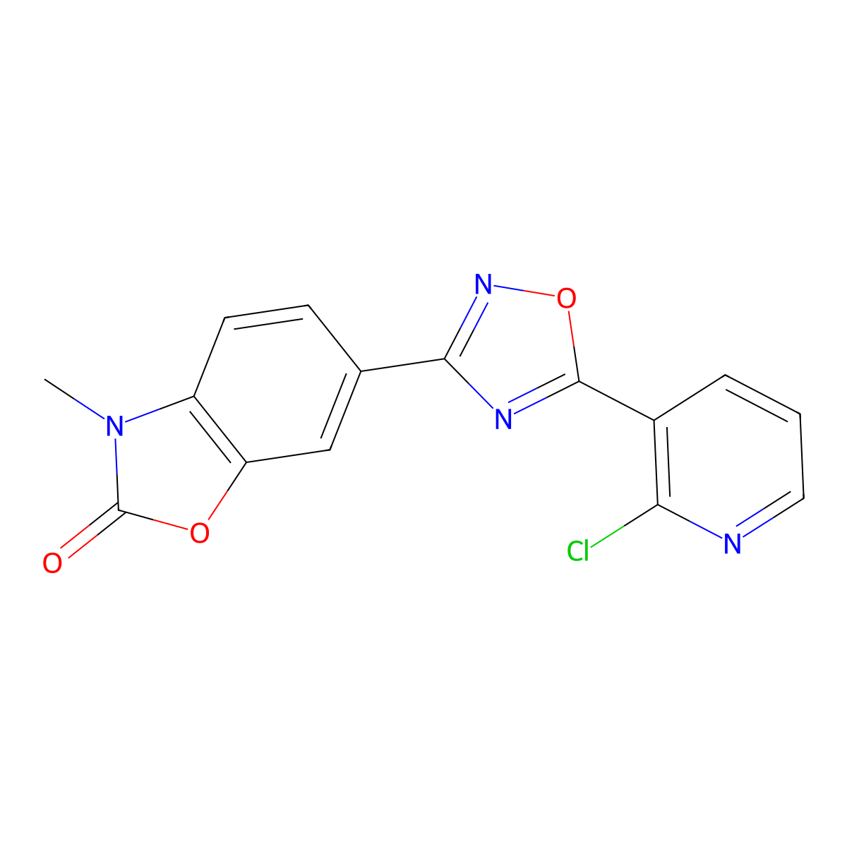 2(3H)-Benzoxazolone, 6-[5-(2-chloro-3-pyridinyl)-1,2,4-oxadiazol-3-yl]-3-methyl- molecular structure, CAS 1189932-16-8