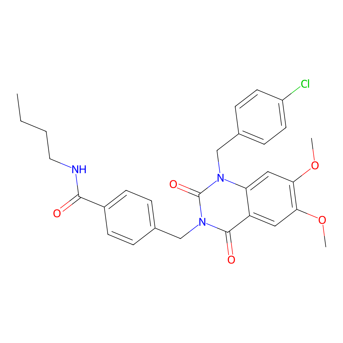 N-butyl-4-((1-(4-chlorobenzyl)-6,7-dimethoxy-2,4-dioxo-1,2-dihydroquinazolin-3(4H)-yl)methyl)benzamide molecular structure, CAS 1189933-11-6