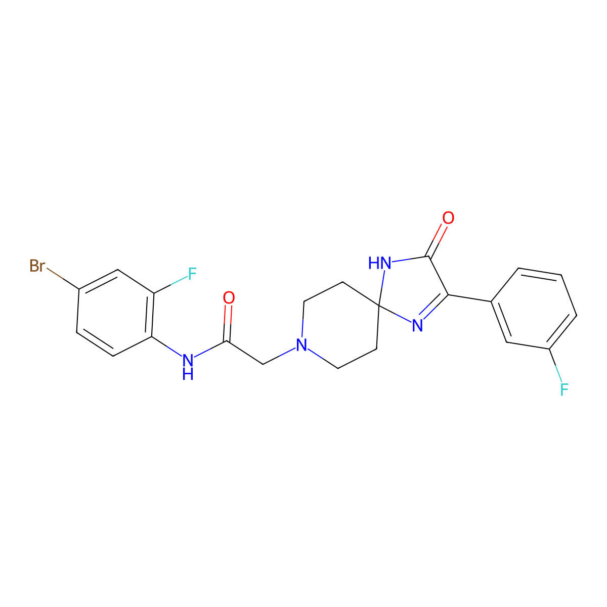 N-(4-bromo-2-fluorophenyl)-2-[2-(3-fluorophenyl)-3-oxo-1,4,8-triazaspiro[4.5]dec-1-en-8-yl]acetamide molecular structure, CAS 1189933-78-5