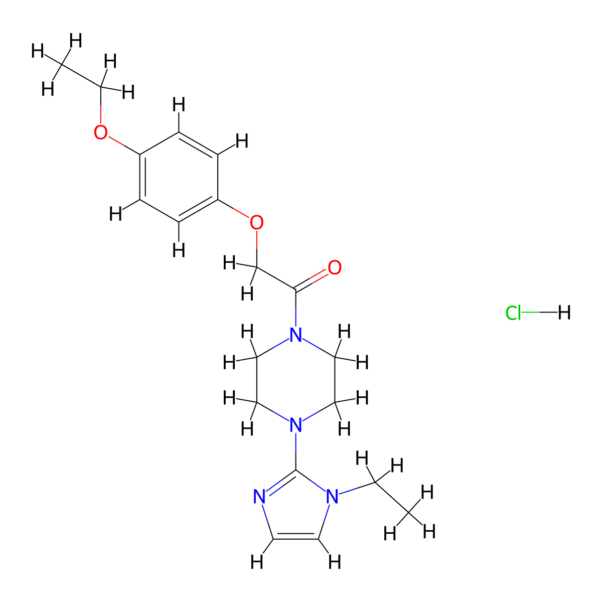 2-(4-ethoxyphenoxy)-1-(4-(1-ethyl-1H-imidazol-2-yl)piperazin-1-yl)ethanone hydrochloride molecular structure, CAS 1189933-79-6