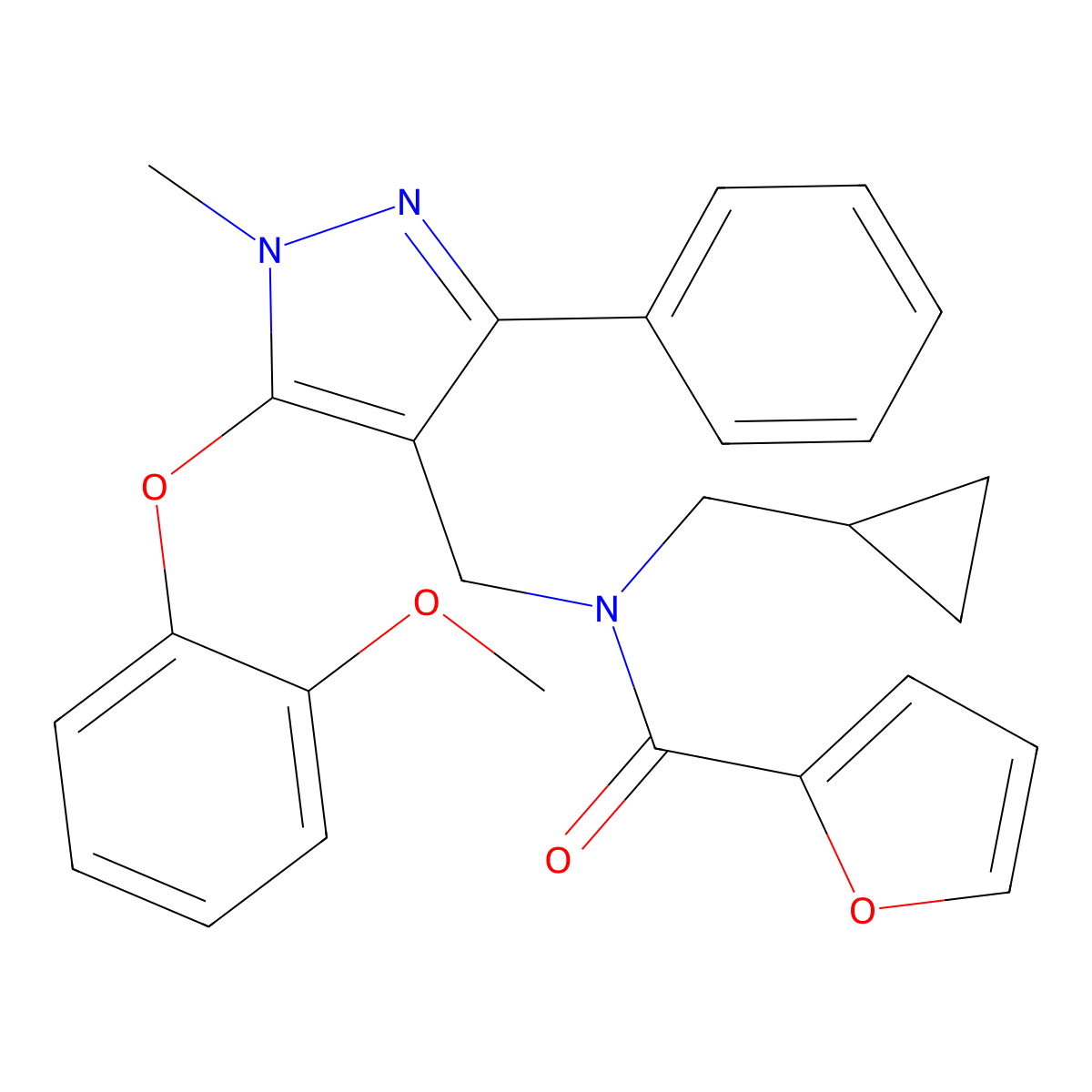 N~2~-(cyclopropylmethyl)-N~2~-{[5-(2-methoxyphenoxy)-1-methyl-3-phenyl-1H-pyrazol-4-yl]methyl}-2-furamide molecular structure, CAS 1189934-51-7