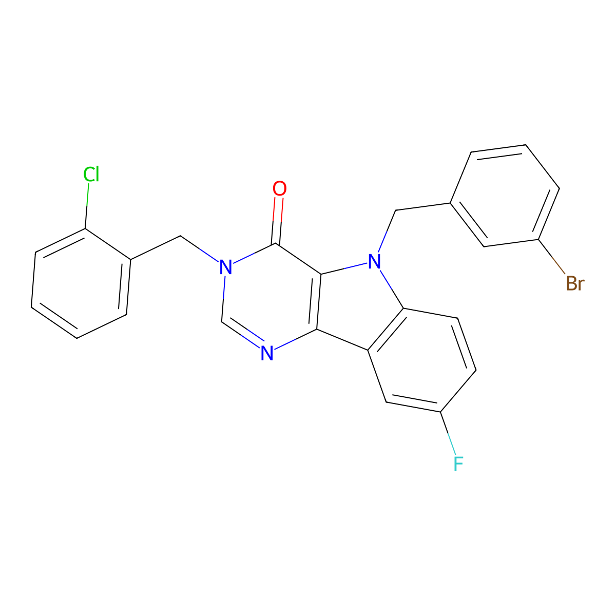 5-(3-bromobenzyl)-3-(2-chlorobenzyl)-8-fluoro-3,5-dihydro-4H-pyrimido[5,4-b]indol-4-one molecular structure, CAS 1189934-52-8