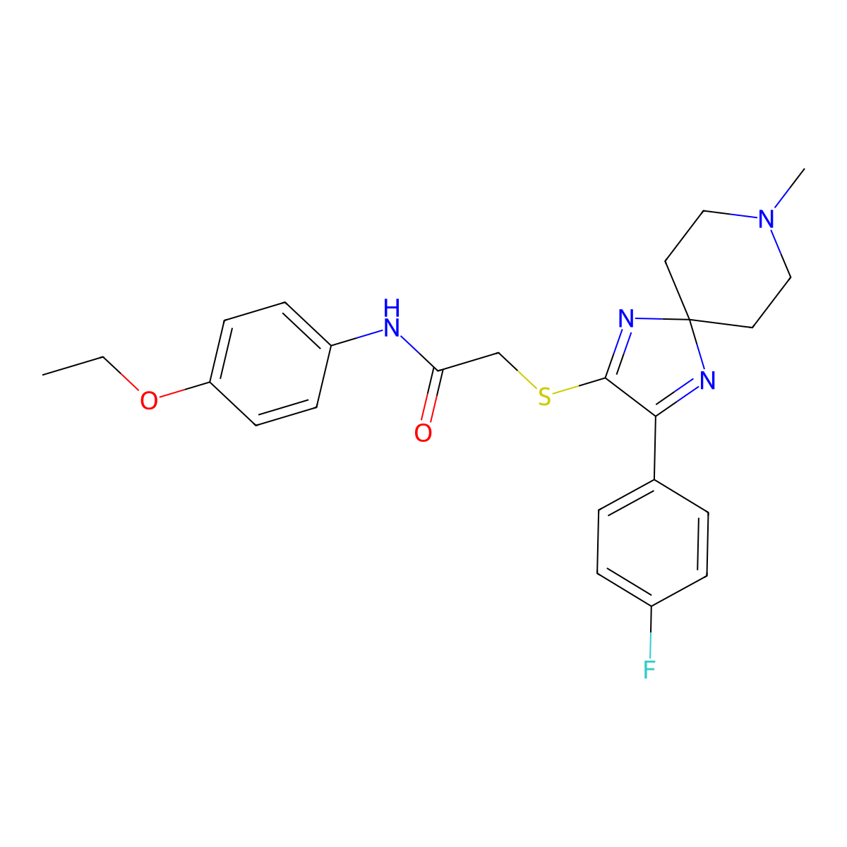 N-(4-ethoxyphenyl)-2-((3-(4-fluorophenyl)-8-methyl-1,4,8-triazaspiro[4.5]deca-1,3-dien-2-yl)thio)acetamide molecular structure, CAS 1189935-58-7