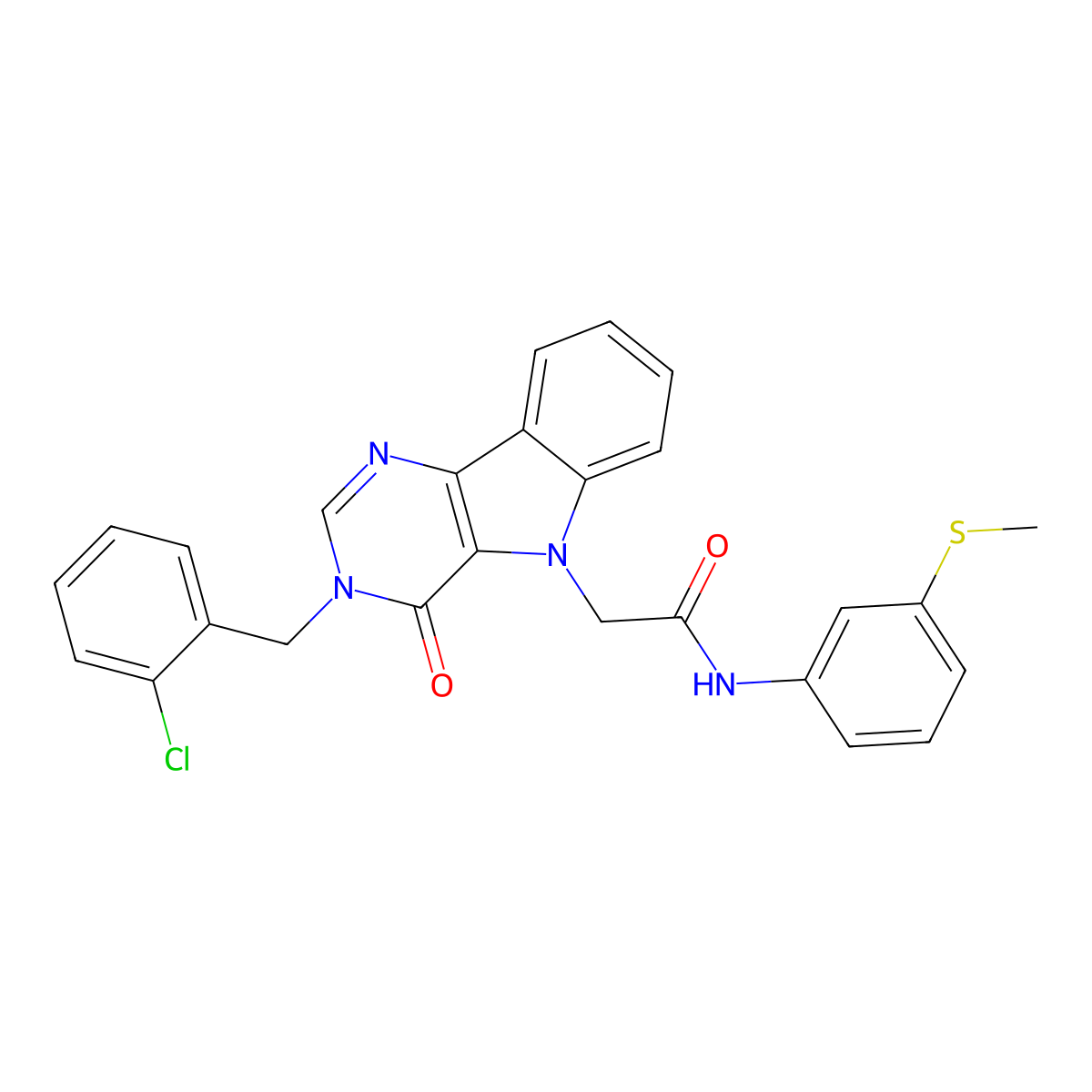 2-(3-(2-chlorobenzyl)-4-oxo-3H-pyrimido[5,4-b]indol-5(4H)-yl)-N-(3-(methylthio)phenyl)acetamide molecular structure, CAS 1189936-23-9