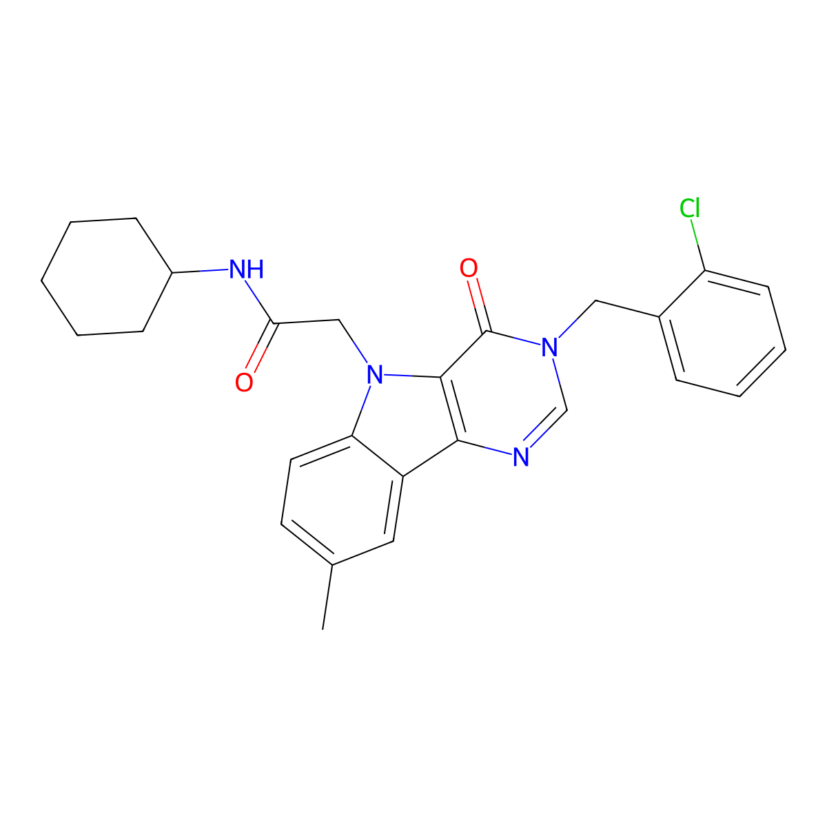 2-(3-(2-chlorobenzyl)-8-methyl-4-oxo-3H-pyrimido[5,4-b]indol-5(4H)-yl)-N-cyclohexylacetamide molecular structure, CAS 1189936-29-5