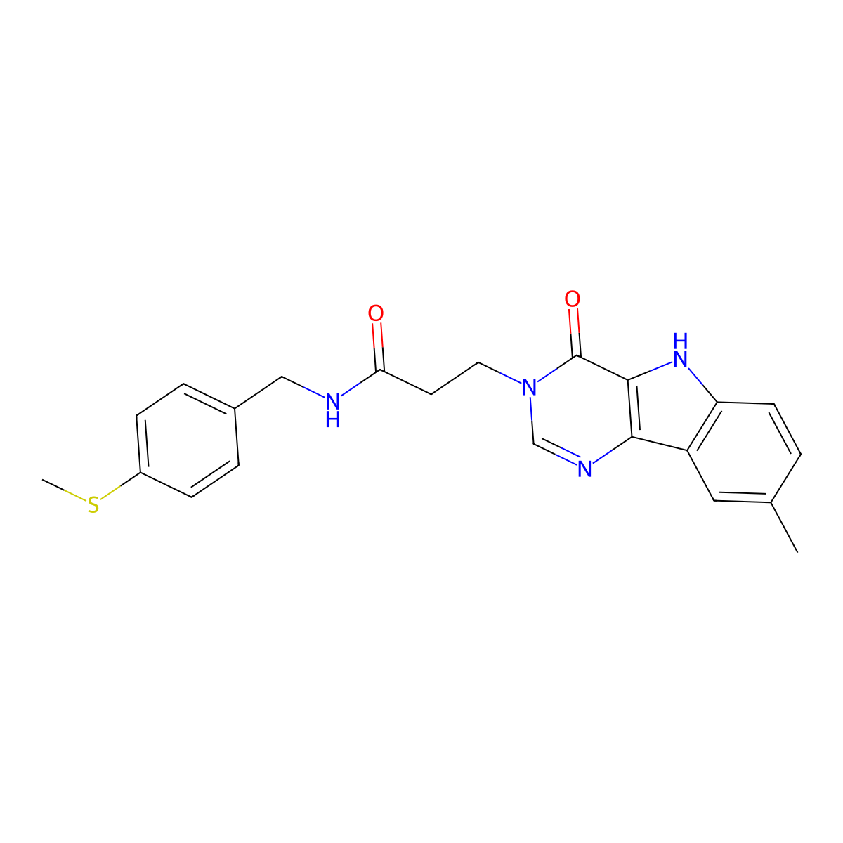 3-(8-methyl-4-oxo-4,5-dihydro-3H-pyrimido[5,4-b]indol-3-yl)-N-(4-(methylthio)benzyl)propanamide molecular structure, CAS 1189936-36-4