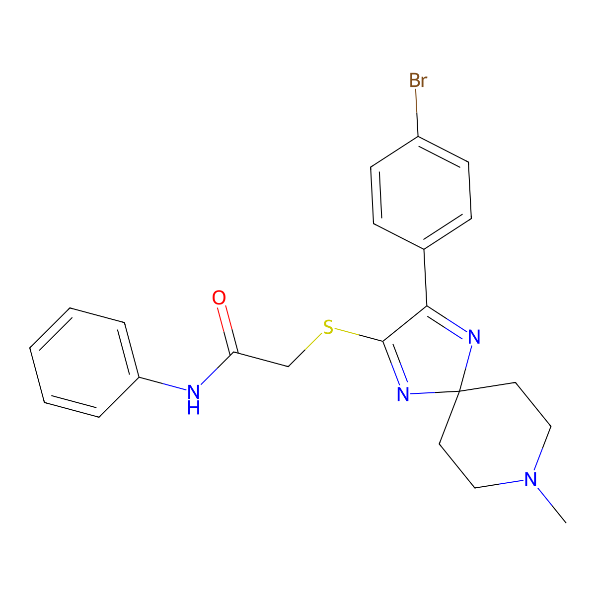 2-((3-(4-bromophenyl)-8-methyl-1,4,8-triazaspiro[4.5]deca-1,3-dien-2-yl)thio)-N-phenylacetamide molecular structure, CAS 1189936-53-5