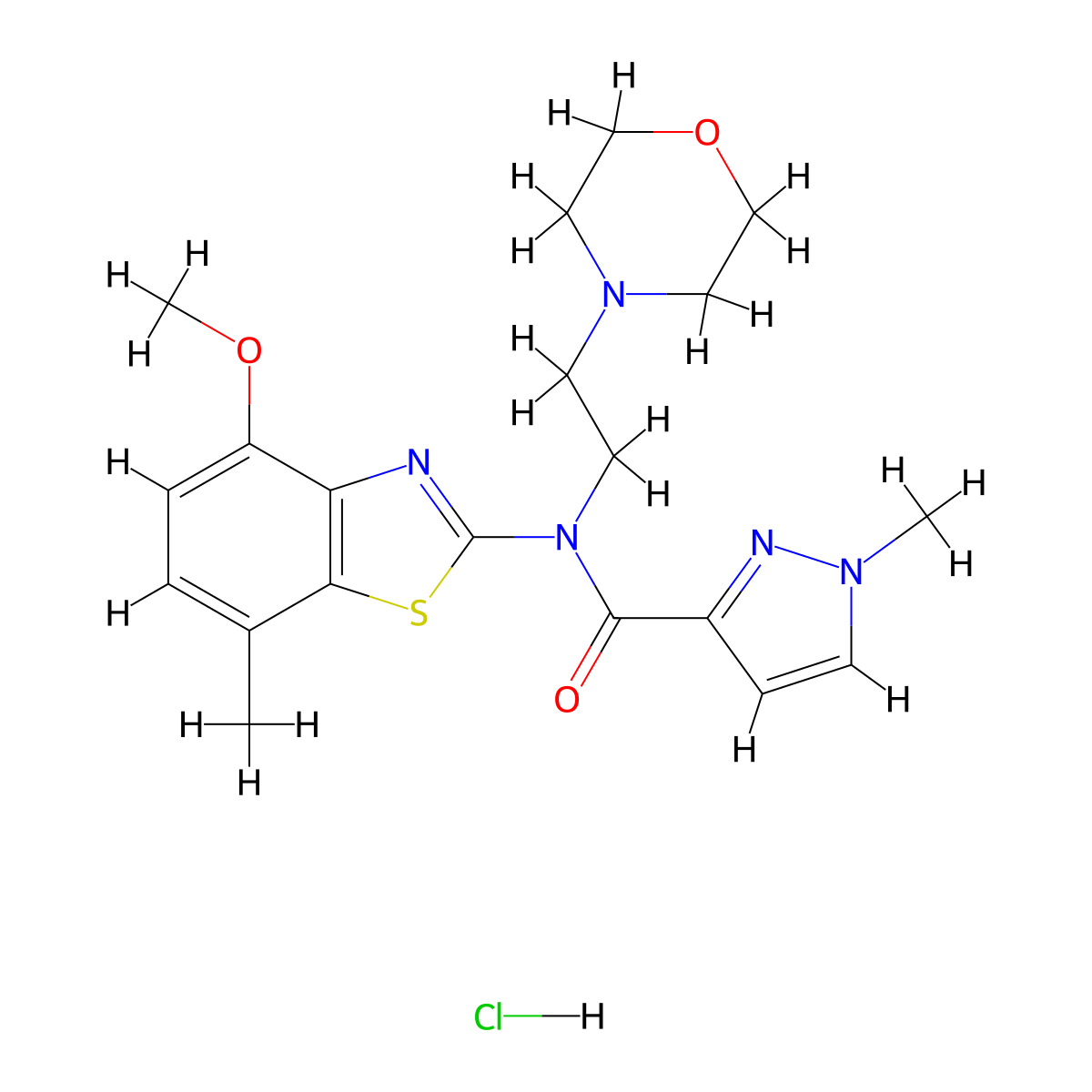 N-(4-methoxy-7-methylbenzo[d]thiazol-2-yl)-1-methyl-N-(2-morpholinoethyl)-1H-pyrazole-3-carboxamide hydrochloride molecular structure, CAS 1189936-86-4