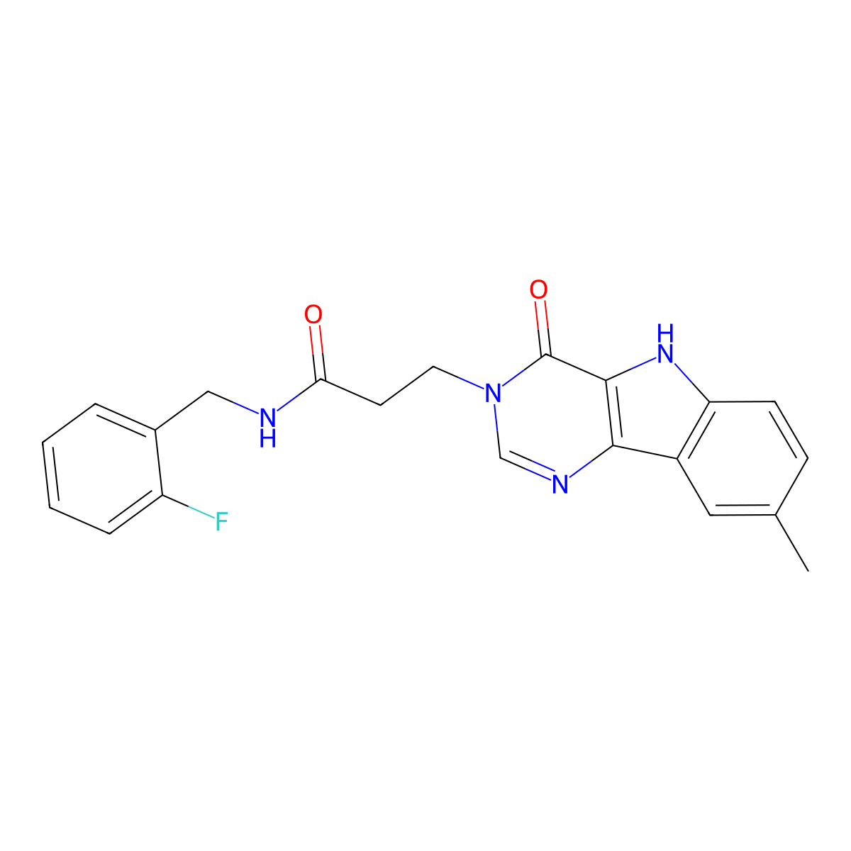 N-(2-fluorobenzyl)-3-(8-methyl-4-oxo-4,5-dihydro-3H-pyrimido[5,4-b]indol-3-yl)propanamide molecular structure, CAS 1189937-73-2