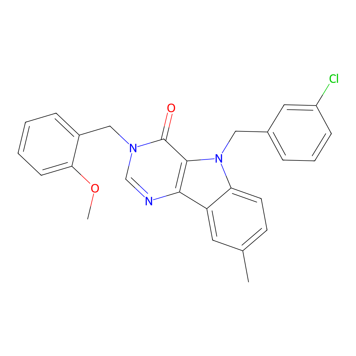 5-(3-chlorobenzyl)-3-(2-methoxybenzyl)-8-methyl-3H-pyrimido[5,4-b]indol-4(5H)-one molecular structure, CAS 1189938-35-9