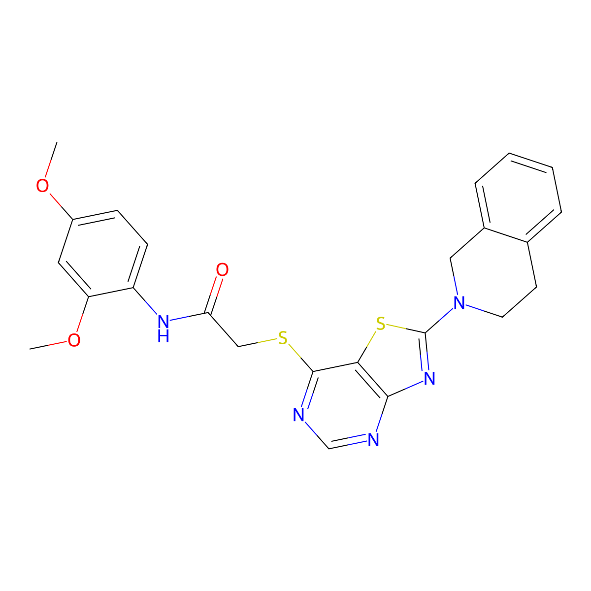 2-((2-(3,4-dihydroisoquinolin-2(1H)-yl)thiazolo[4,5-d]pyrimidin-7-yl)thio)-N-(2,4-dimethoxyphenyl)acetamide molecular structure, CAS 1189938-68-8