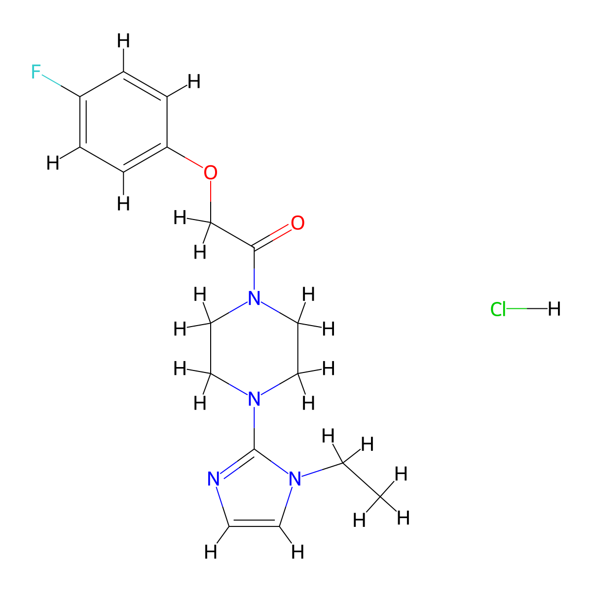1-(4-(1-ethyl-1H-imidazol-2-yl)piperazin-1-yl)-2-(4-fluorophenoxy)ethanone hydrochloride molecular structure, CAS 1189938-83-7