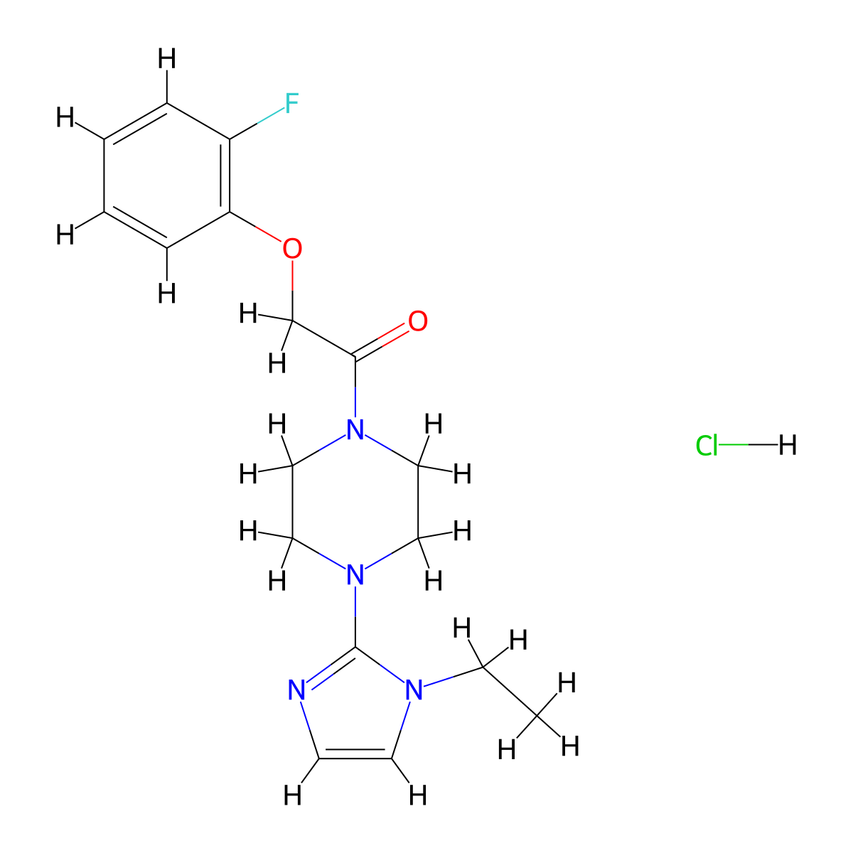 1-(4-(1-ethyl-1H-imidazol-2-yl)piperazin-1-yl)-2-(2-fluorophenoxy)ethanone hydrochloride molecular structure, CAS 1189938-84-8