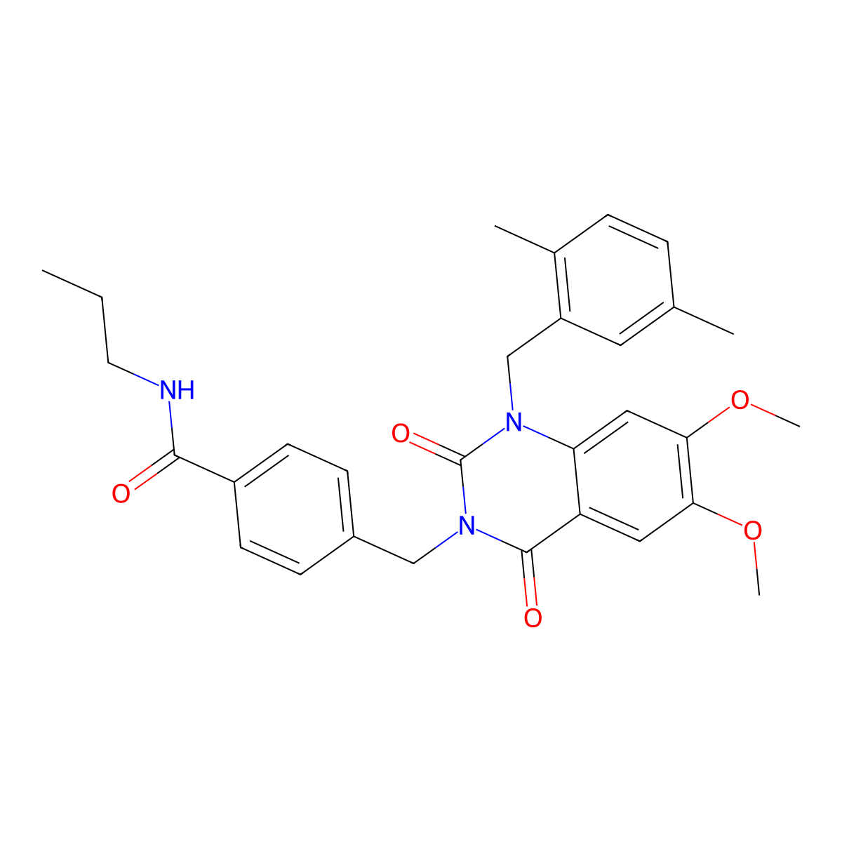 4-({1-[(2,5-dimethylphenyl)methyl]-6,7-dimethoxy-2,4-dioxo-1,2,3,4-tetrahydroquinazolin-3-yl}methyl)-N-propylbenzamide molecular structure, CAS 1189938-94-0