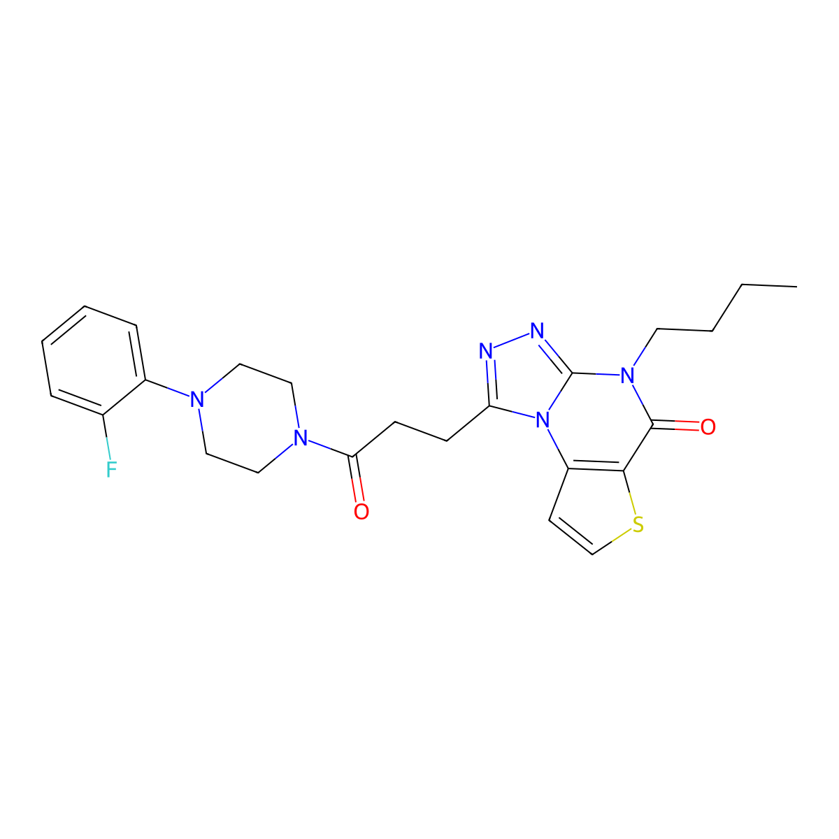 4-butyl-1-(3-(4-(2-fluorophenyl)piperazin-1-yl)-3-oxopropyl)thieno[2,3-e][1,2,4]triazolo[4,3-a]pyrimidin-5(4H)-one molecular structure, CAS 1189939-06-7
