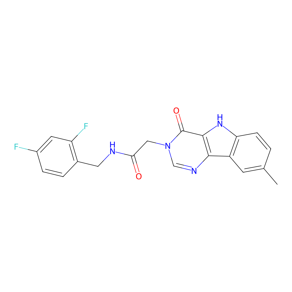 N-(2,4-difluorobenzyl)-2-(8-methyl-4-oxo-4,5-dihydro-3H-pyrimido[5,4-b]indol-3-yl)acetamide molecular structure, CAS 1189939-55-6