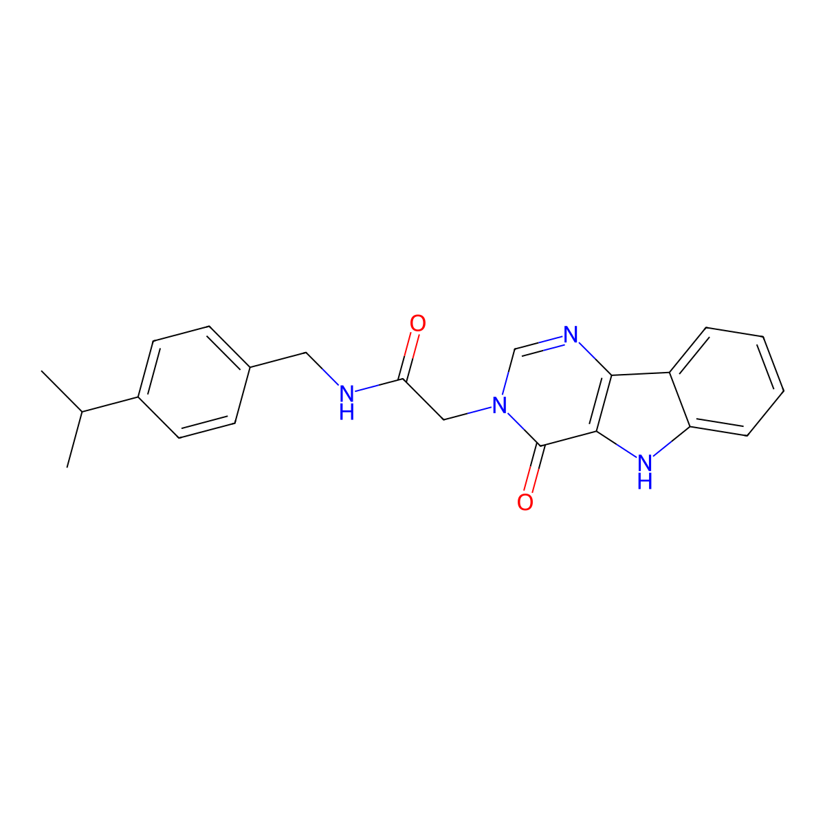 N-(4-isopropylbenzyl)-2-(4-oxo-4,5-dihydro-3H-pyrimido[5,4-b]indol-3-yl)acetamide molecular structure, CAS 1189940-10-0