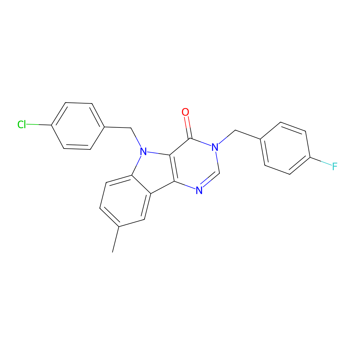 5-(4-chlorobenzyl)-3-(4-fluorobenzyl)-8-methyl-3H-pyrimido[5,4-b]indol-4(5H)-one molecular structure, CAS 1189940-17-7