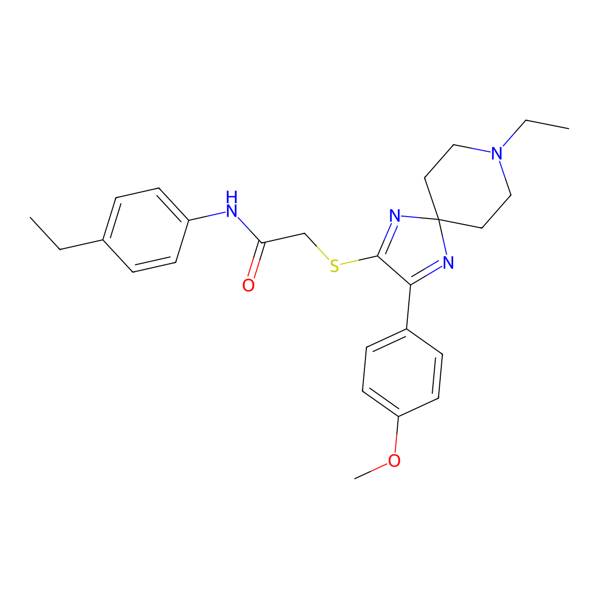 2-((8-ethyl-3-(4-methoxyphenyl)-1,4,8-triazaspiro[4.5]deca-1,3-dien-2-yl)thio)-N-(4-ethylphenyl)acetamide molecular structure, CAS 1189940-32-6