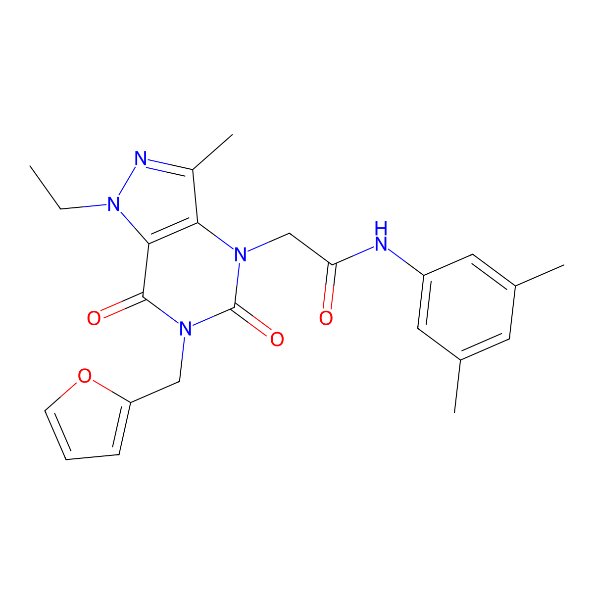 N-(3,5-dimethylphenyl)-2-(1-ethyl-6-(furan-2-ylmethyl)-3-methyl-5,7-dioxo-6,7-dihydro-1H-pyrazolo[4,3-d]pyrimidin-4(5H)-yl)acetamide molecular structure, CAS 1189940-69-9