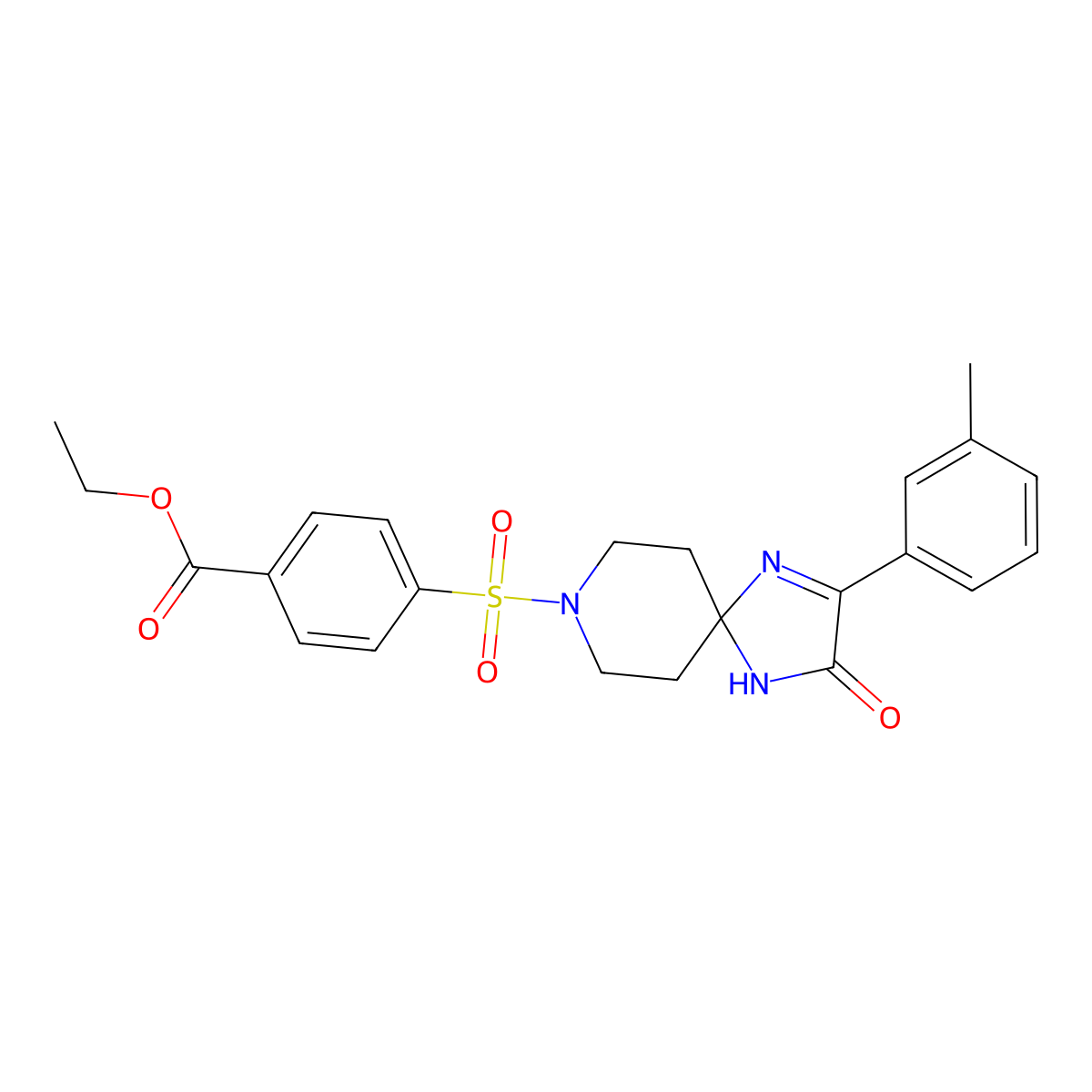 Ethyl 4-{[2-(3-methylphenyl)-3-oxo-1,4,8-triazaspiro[4.5]dec-1-en-8-yl]sulfonyl}benzoate molecular structure, CAS 1189941-05-6