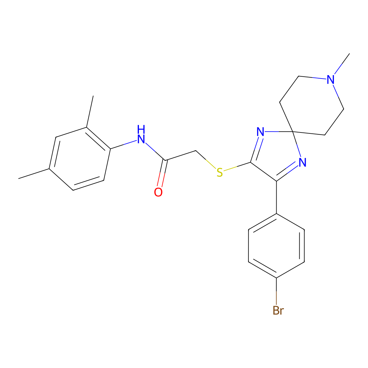 2-((3-(4-bromophenyl)-8-methyl-1,4,8-triazaspiro[4.5]deca-1,3-dien-2-yl)thio)-N-(2,4-dimethylphenyl)acetamide molecular structure, CAS 1189941-12-5