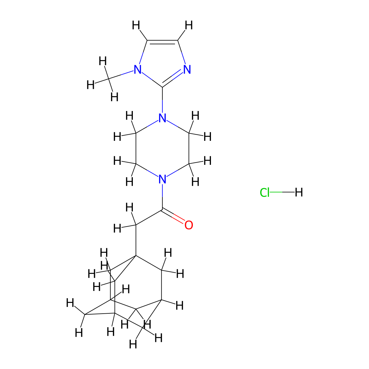 2-(adamantan-1-yl)-1-[4-(1-methyl-1H-imidazol-2-yl)piperazin-1-yl]ethan-1-one hydrochloride molecular structure, CAS 1189941-17-0