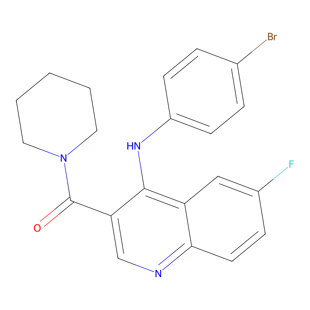 N-(4-Bromophenyl)-6-fluoro-3-(piperidine-1-carbonyl)quinolin-4-amine molecular structure, CAS 1189942-18-4