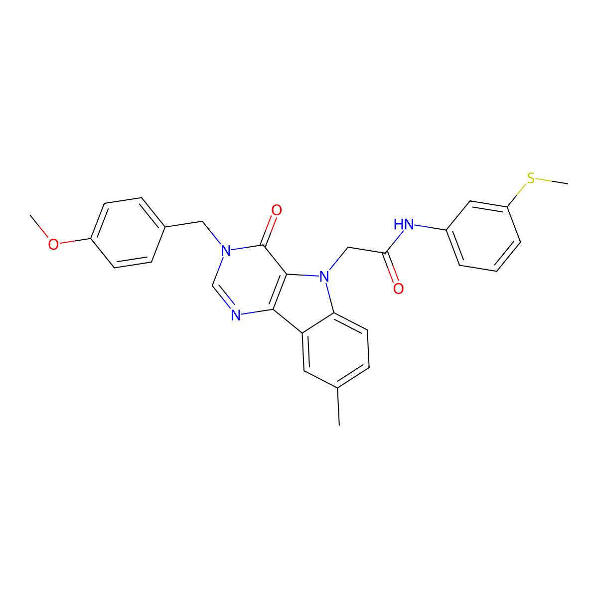 2-(3-(4-methoxybenzyl)-8-methyl-4-oxo-3H-pyrimido[5,4-b]indol-5(4H)-yl)-N-(3-(methylthio)phenyl)acetamide molecular structure, CAS 1189942-28-6