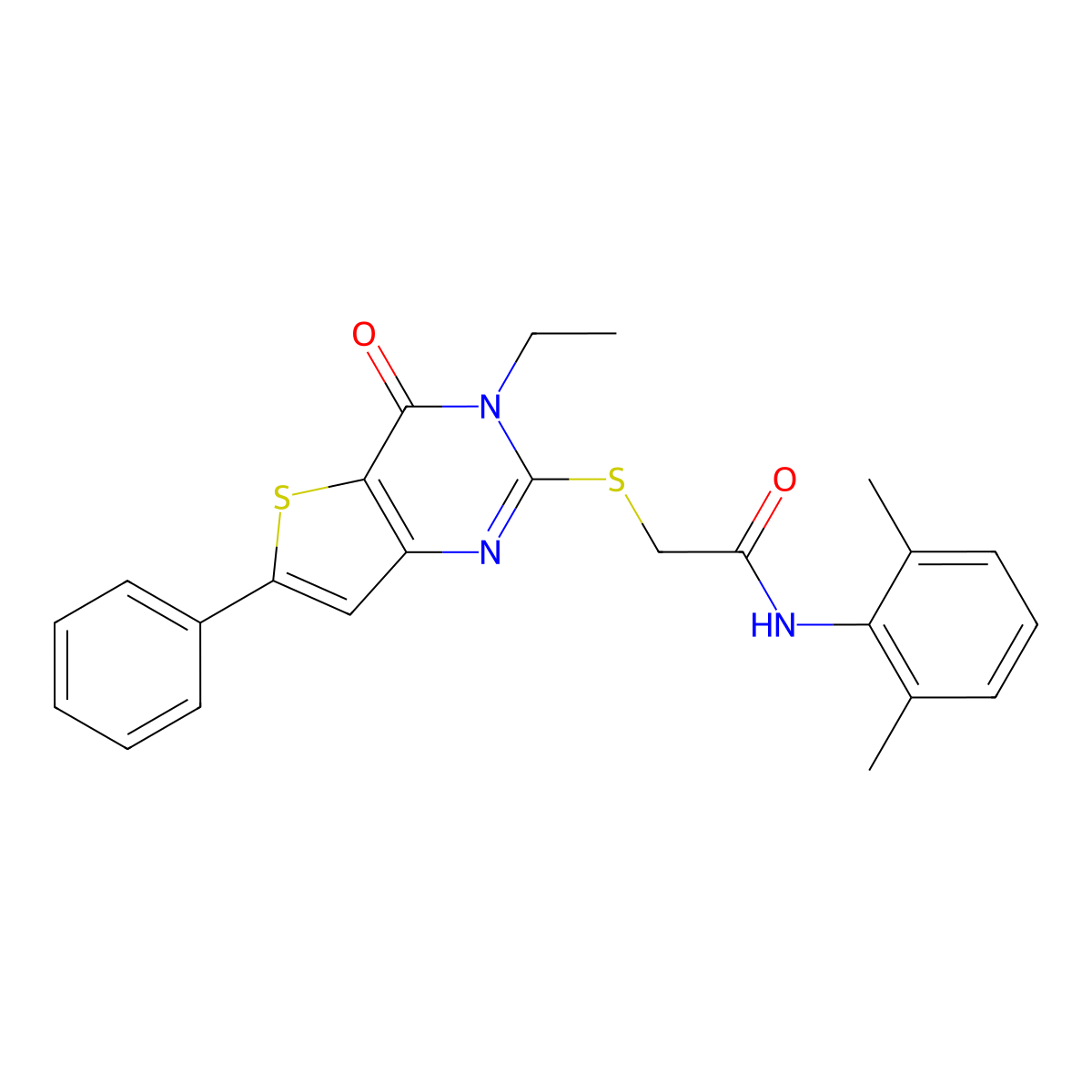 N-(2,6-dimethylphenyl)-2-({3-ethyl-4-oxo-6-phenyl-3H,4H-thieno[3,2-d]pyrimidin-2-yl}sulfanyl)acetamide molecular structure, CAS 1189942-52-6