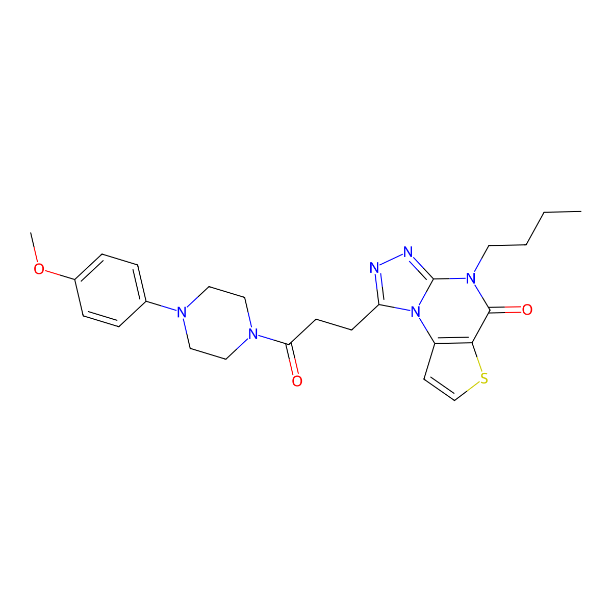 4-butyl-1-(3-(4-(4-methoxyphenyl)piperazin-1-yl)-3-oxopropyl)thieno[2,3-e][1,2,4]triazolo[4,3-a]pyrimidin-5(4H)-one molecular structure, CAS 1189942-63-9