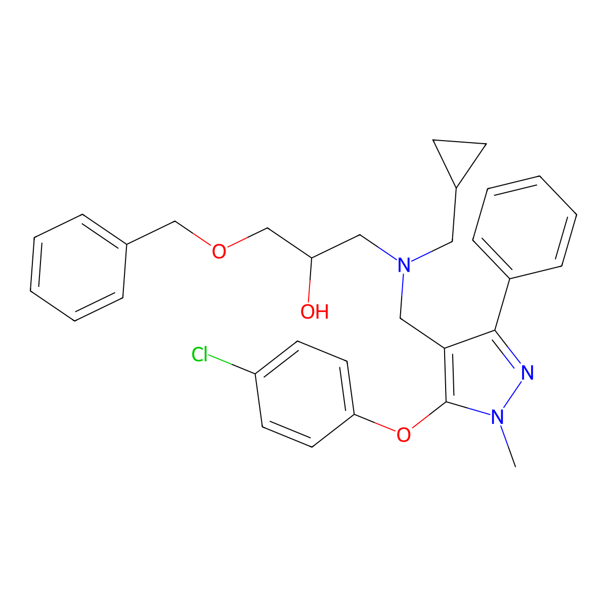 1-(benzyloxy)-3-[{[5-(4-chlorophenoxy)-1-methyl-3-phenyl-1H-pyrazol-4-yl]methyl}(cyclopropylmethyl)amino]-2-propanol molecular structure, CAS 1189942-67-3