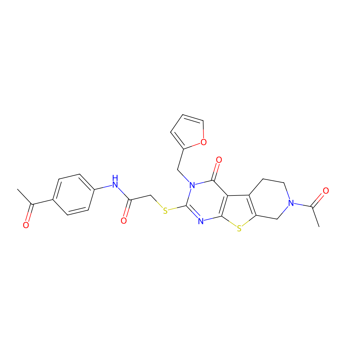 2-({11-acetyl-4-[(furan-2-yl)methyl]-3-oxo-8-thia-4,6,11-triazatricyclo[7.4.0.0^{2,7}]trideca-1(9),2(7),5-trien-5-yl}sulfanyl)-N-(4-acetylphenyl)acetamide molecular structure, CAS 1189944-52-2