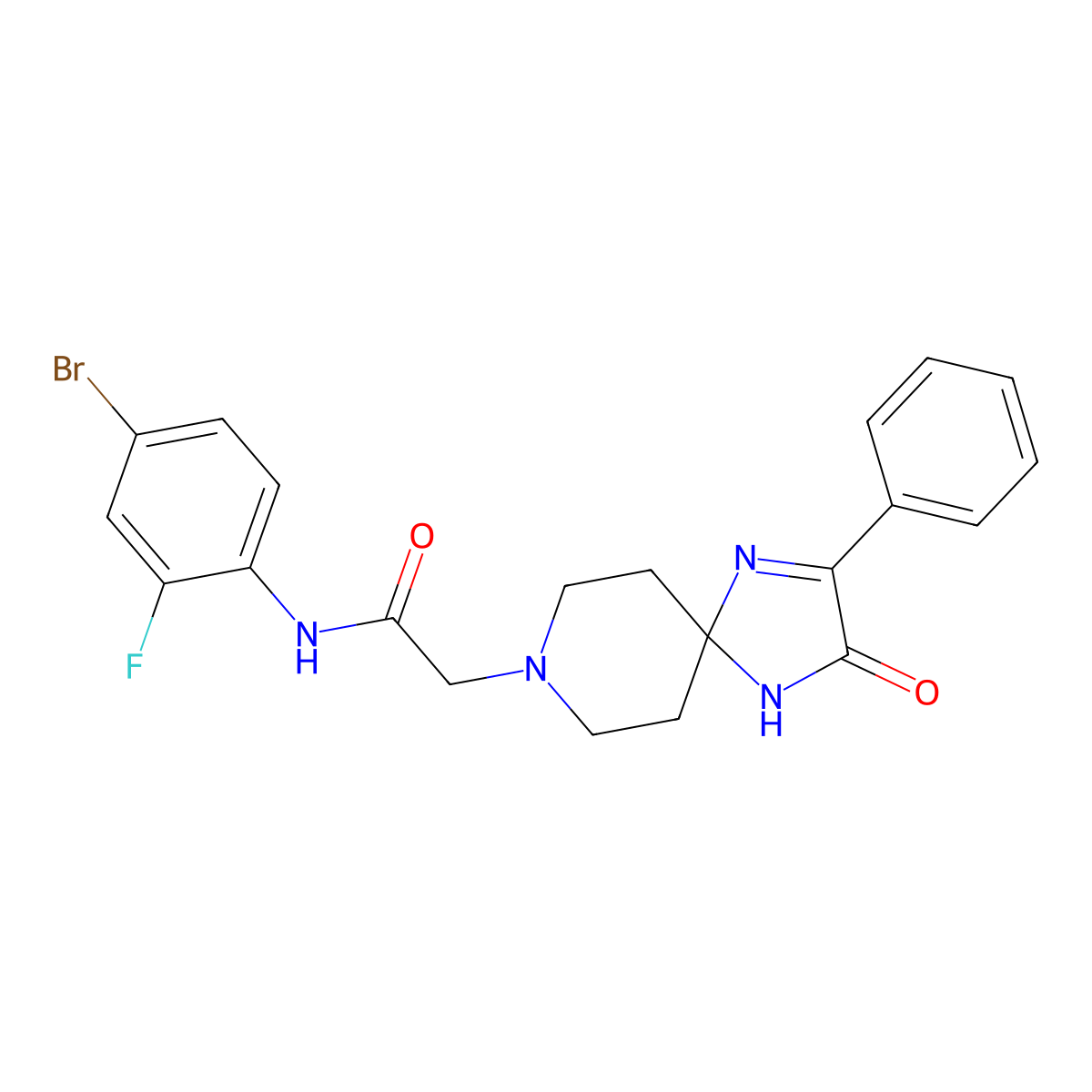 N-(4-bromo-2-fluorophenyl)-2-{3-oxo-2-phenyl-1,4,8-triazaspiro[4.5]dec-1-en-8-yl}acetamide molecular structure, CAS 1189944-55-5