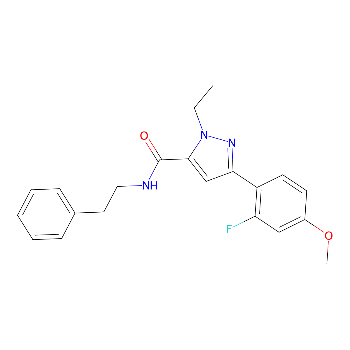 1-ethyl-3-(2-fluoro-4-methoxyphenyl)-N~5~-phenethyl-1H-pyrazole-5-carboxamide molecular structure, CAS 1189944-96-4