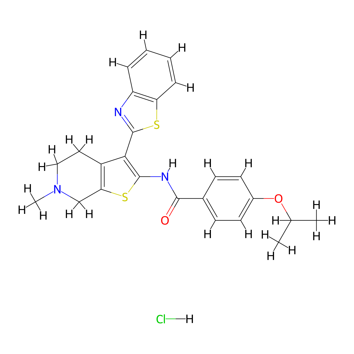 N-(3-(benzo[d]thiazol-2-yl)-6-methyl-4,5,6,7-tetrahydrothieno[2,3-c]pyridin-2-yl)-4-isopropoxybenzamide hydrochloride molecular structure, CAS 1189945-43-4