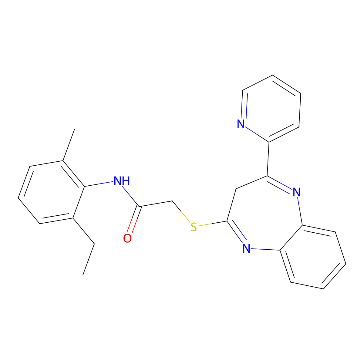 N-(2-ethyl-6-methylphenyl)-2-{[4-(pyridin-2-yl)-3H-1,5-benzodiazepin-2-yl]sulfanyl}acetamide molecular structure, CAS 1189945-51-4