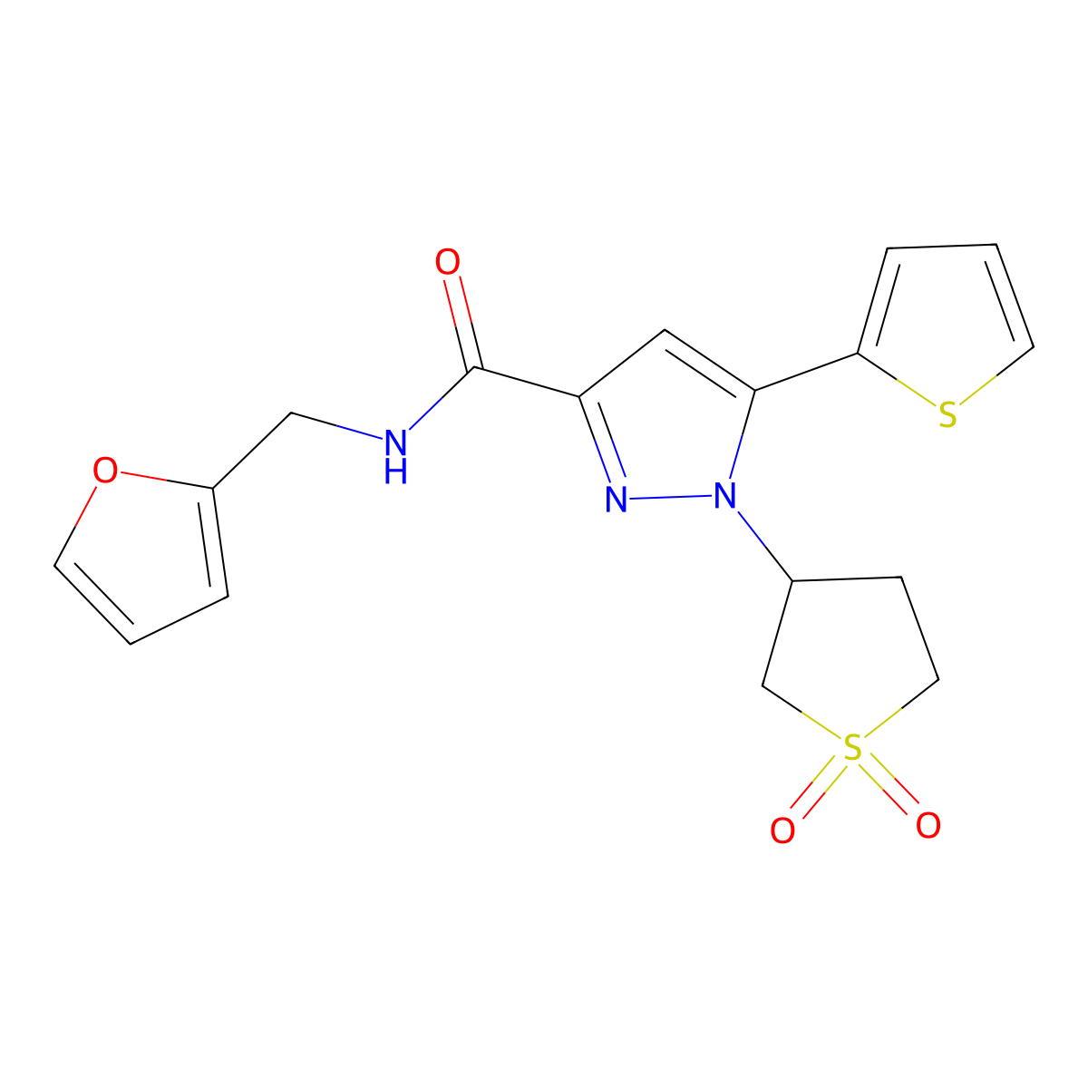 1-(1,1-dioxidotetrahydrothiophen-3-yl)-N-(furan-2-ylmethyl)-5-(thiophen-2-yl)-1H-pyrazole-3-carboxamide molecular structure, CAS 1189945-59-2