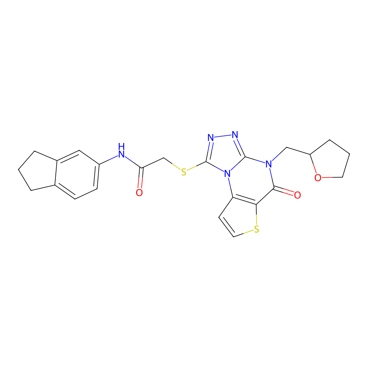 N-(2,3-dihydro-1H-inden-5-yl)-2-({7-oxo-8-[(oxolan-2-yl)methyl]-5-thia-1,8,10,11-tetraazatricyclo[7.3.0.0^{2,6}]dodeca-2(6),3,9,11-tetraen-12-yl}sulfanyl)acetamide molecular structure, CAS 1189945-89-8