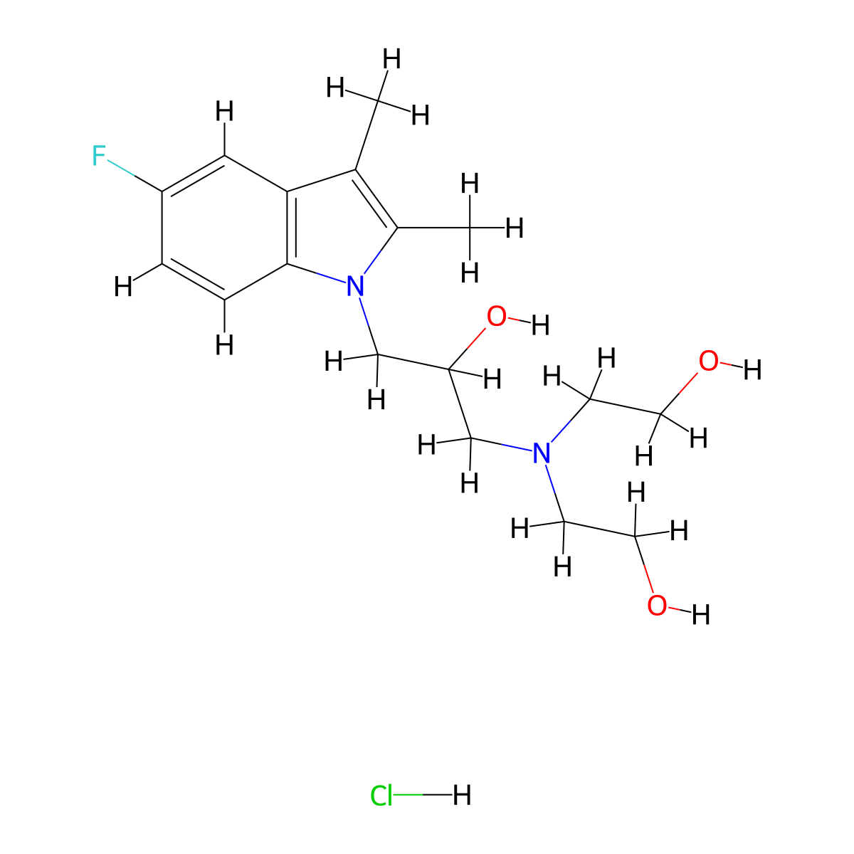 1-[bis(2-hydroxyethyl)amino]-3-(5-fluoro-2,3-dimethyl-1H-indol-1-yl)propan-2-ol hydrochloride molecular structure, CAS 1189946-04-0