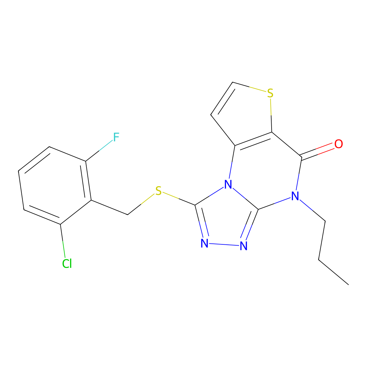 1-((2-chloro-6-fluorobenzyl)thio)-4-propylthieno[2,3-e][1,2,4]triazolo[4,3-a]pyrimidin-5(4H)-one molecular structure, CAS 1189946-58-4