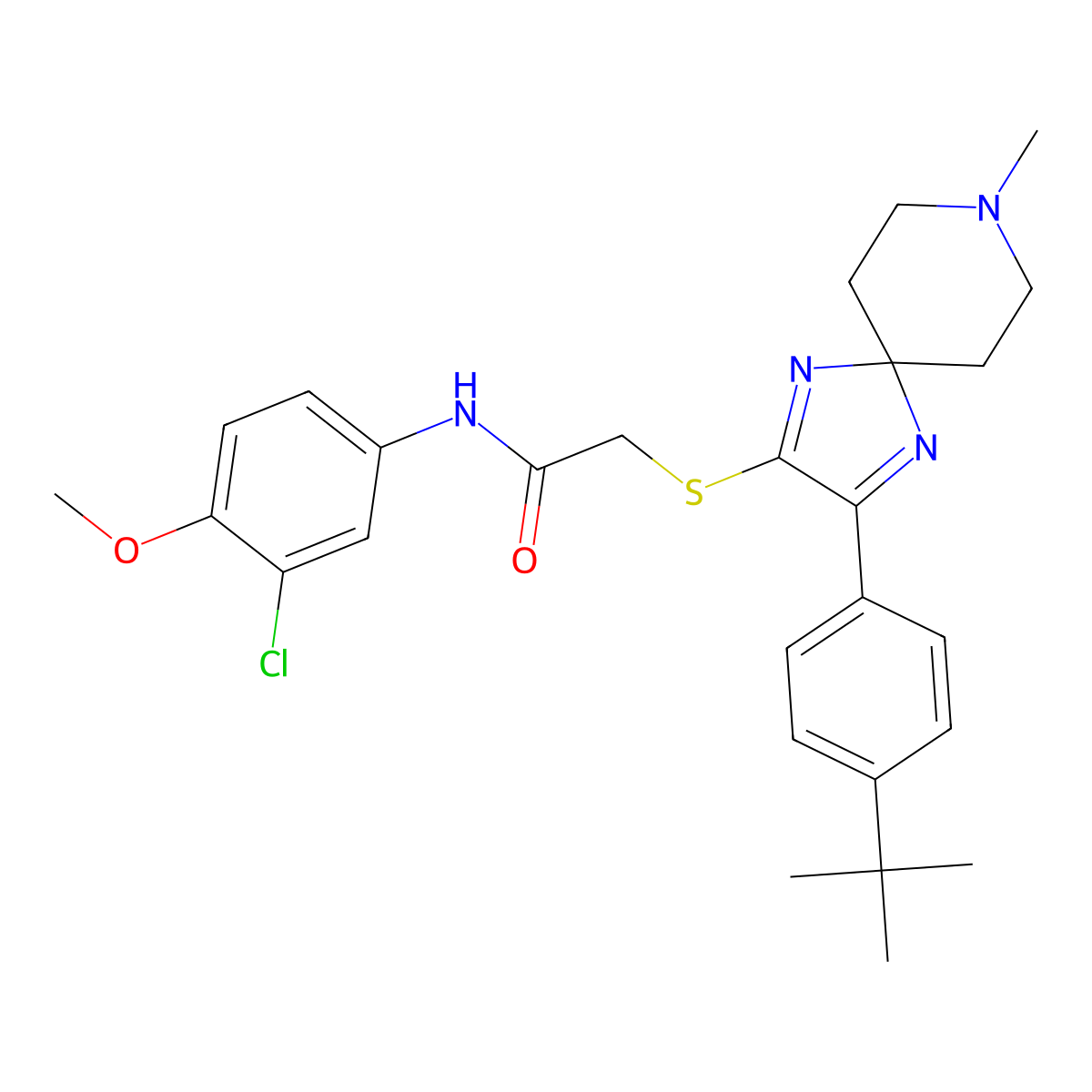 2-{[3-(4-tert-butylphenyl)-8-methyl-1,4,8-triazaspiro[4.5]deca-1,3-dien-2-yl]sulfanyl}-N-(3-chloro-4-methoxyphenyl)acetamide molecular structure, CAS 1189949-77-6